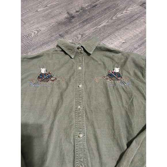 Vintage 90s Let’s Quizz Again Corduroy Button Shirt Bears Embroidered Womens M - Picture 4 of 6